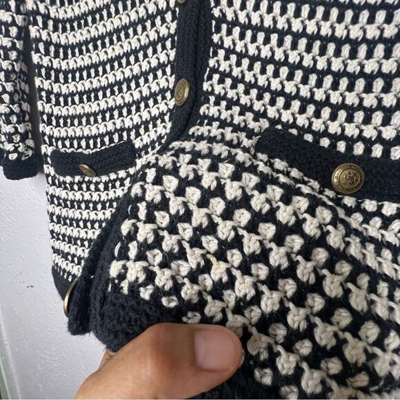 CAbi Coco Waffle Knit White/Black Striped Button Up Women’s Cardigan Size S - Picture 8 of 10